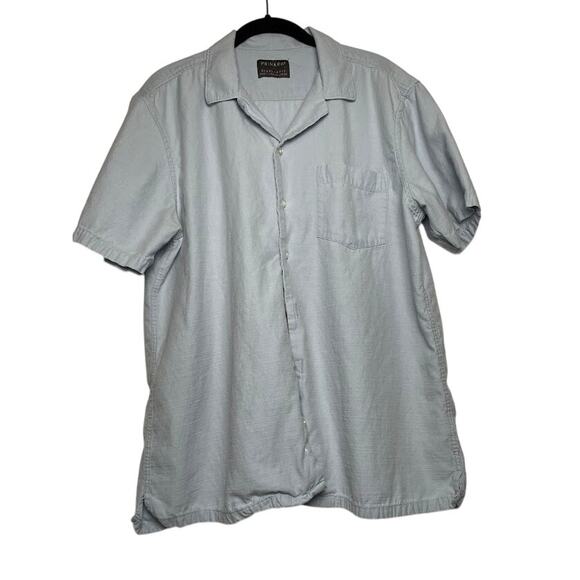 Primark Blue Button Up Mens Size Large Short Sleeve Dress Shirt Casual Solid - Picture 1 of 11